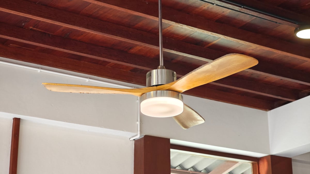 Wood-blade ceiling fan in an established Upper Arlington home